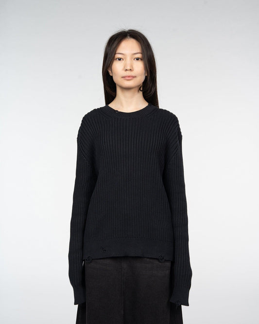 DISTRESSED ORGANIC COTTON SWEATER BLACK