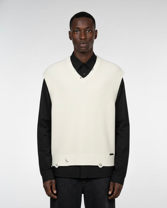 DISTRESSED KNIT VEST WHITE