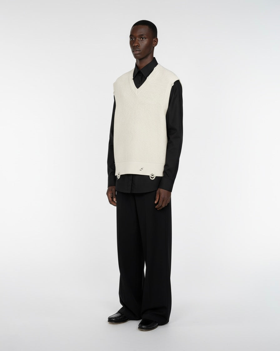 DISTRESSED KNIT VEST WHITE