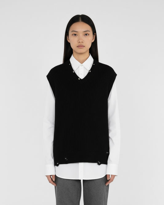 DISTRESSED KNIT VEST BLACK