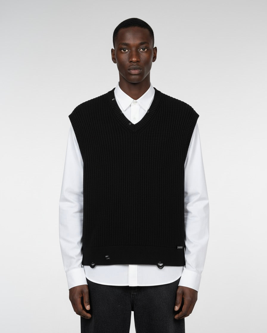 DISTRESSED KNIT VEST BLACK