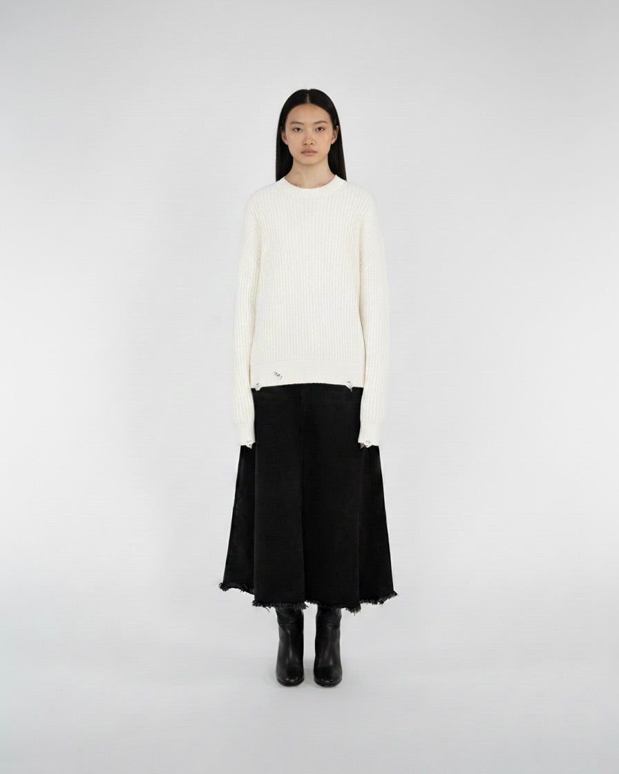DISTRESSED ORGANIC COTTON SWEATER WHITE