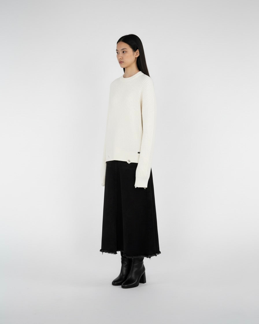 DISTRESSED ORGANIC COTTON SWEATER WHITE