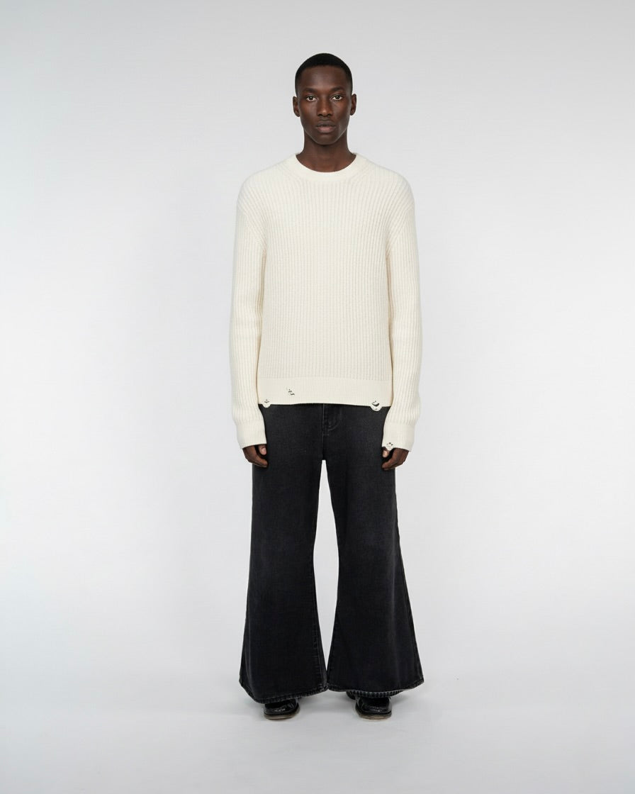 DISTRESSED ORGANIC COTTON SWEATER WHITE