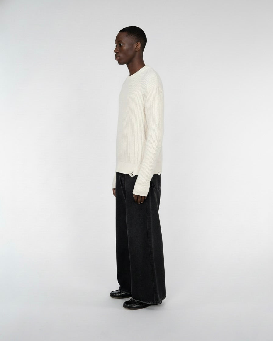 DISTRESSED ORGANIC COTTON SWEATER WHITE
