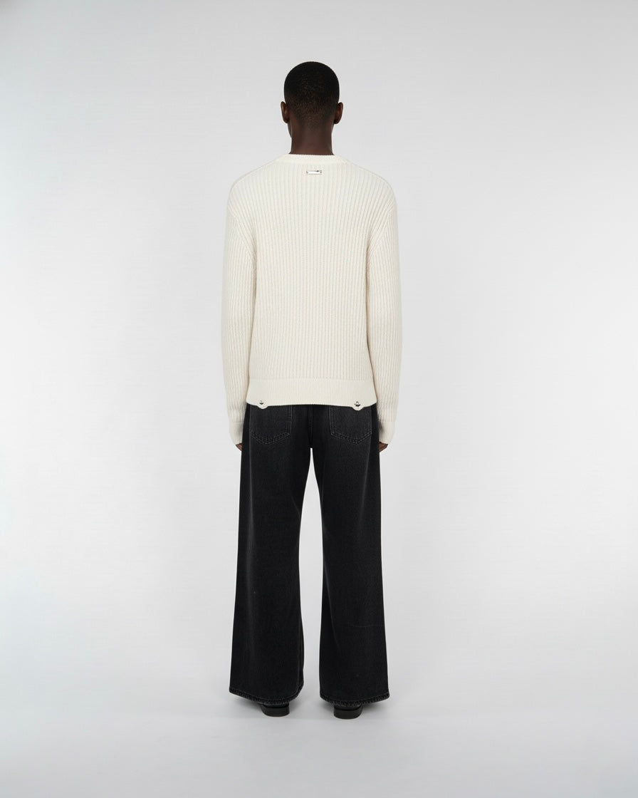 DISTRESSED ORGANIC COTTON SWEATER WHITE